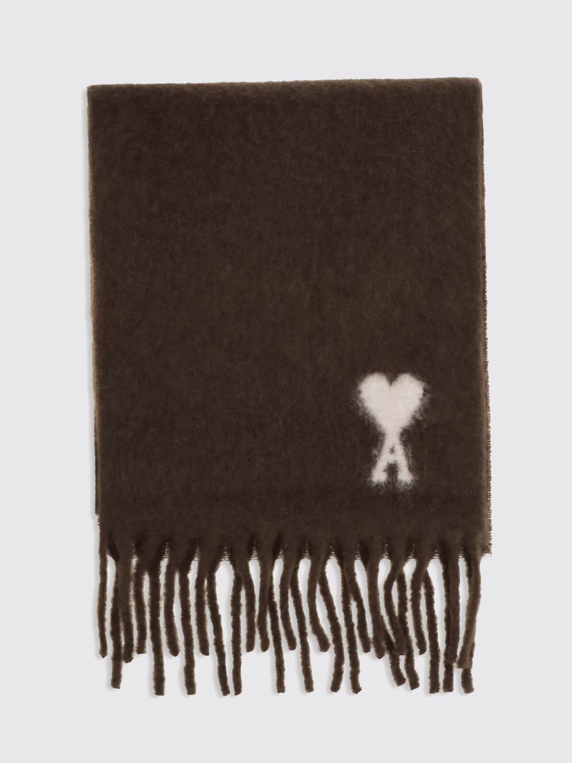 AMI PARIS Schal aus Alpakawolle mit Logo-Print und Fransenrändern