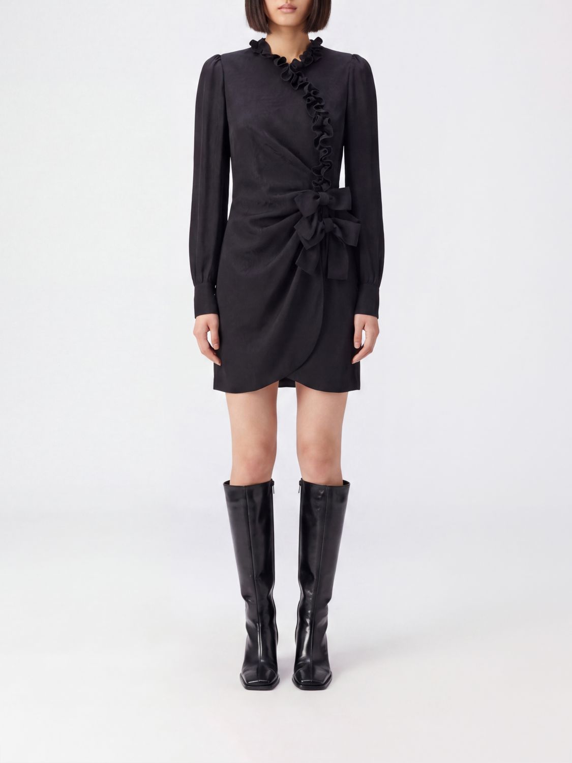 ALESSANDRA RICH Wickel-Minikleid aus reiner Seide mit Rüschenkragen
