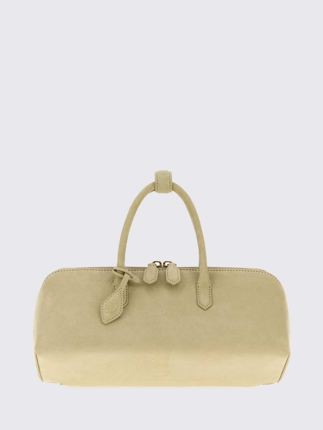 ALAÏA Delta Handbag in Nubuck with Double Handle and Logo Charm ALAÏA Delta Handbag in Nubuck with Double Handle and Logo Charm