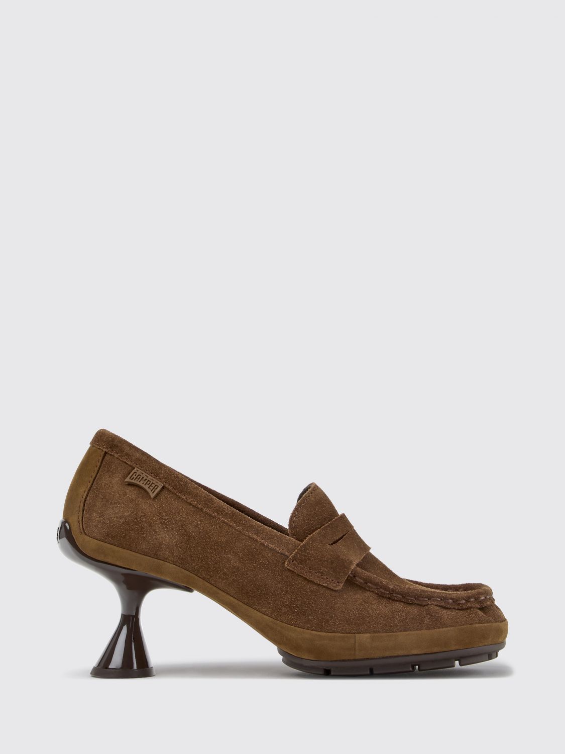Camper Right Left Loafers in Suede Leather with a Medium Spool Heel