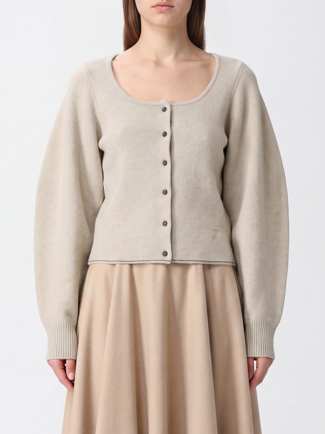 JACQUEMUS Slim Fit Wool and Cashmere Cardigan with Puff Sleeves