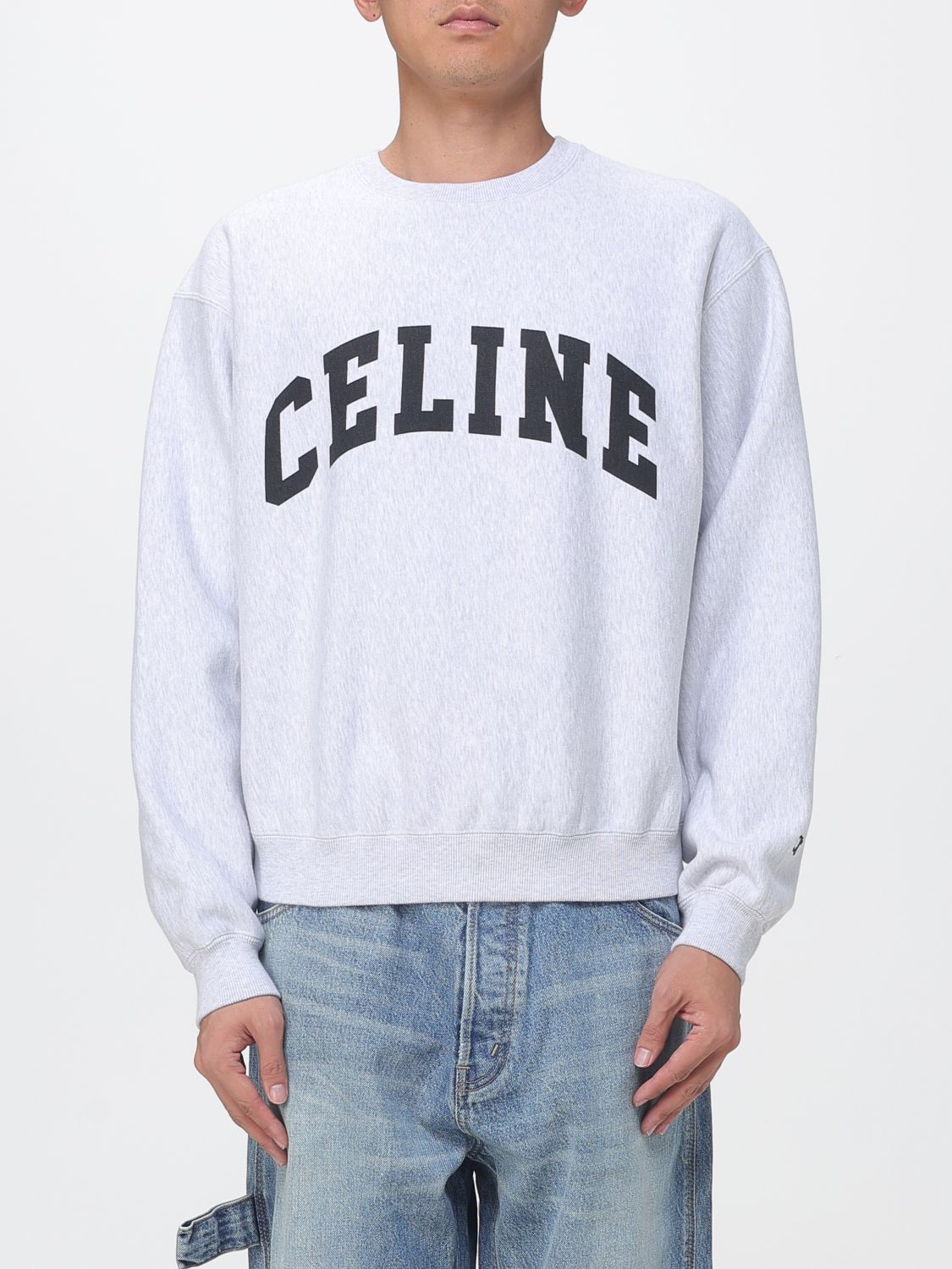 CELINE Felpa girocollo in cotone relaxed fit con logo a contrasto
