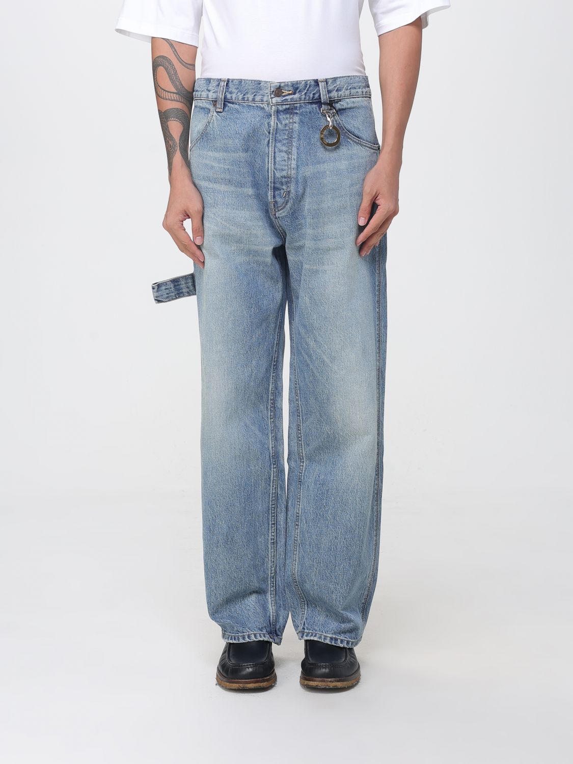 CELINE Wide Leg Mid-Rise Cotton Denim Jeans with Charm