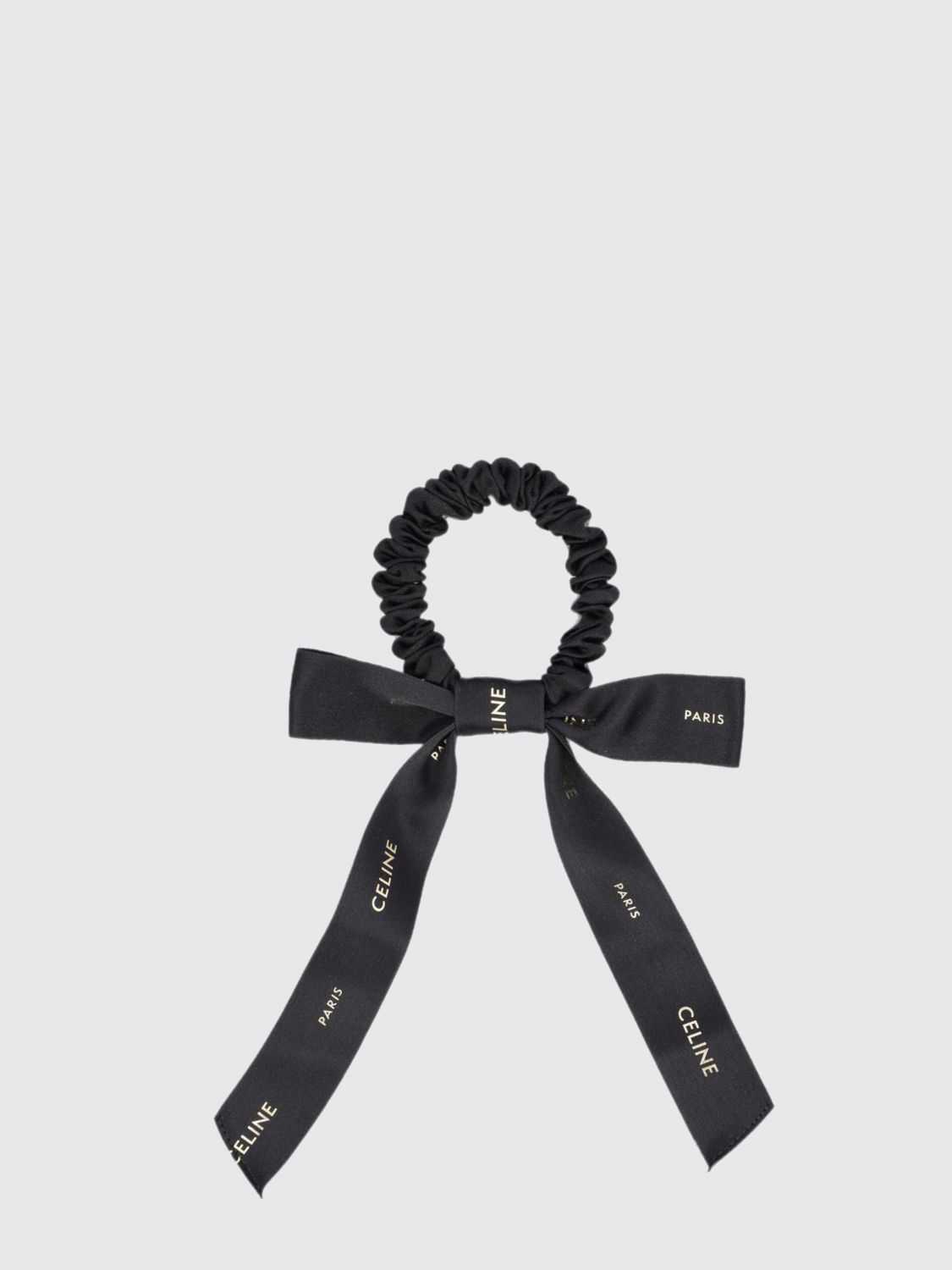 CELINE Silk Scrunchie Hair Tie with Bow and Contrasting Logo