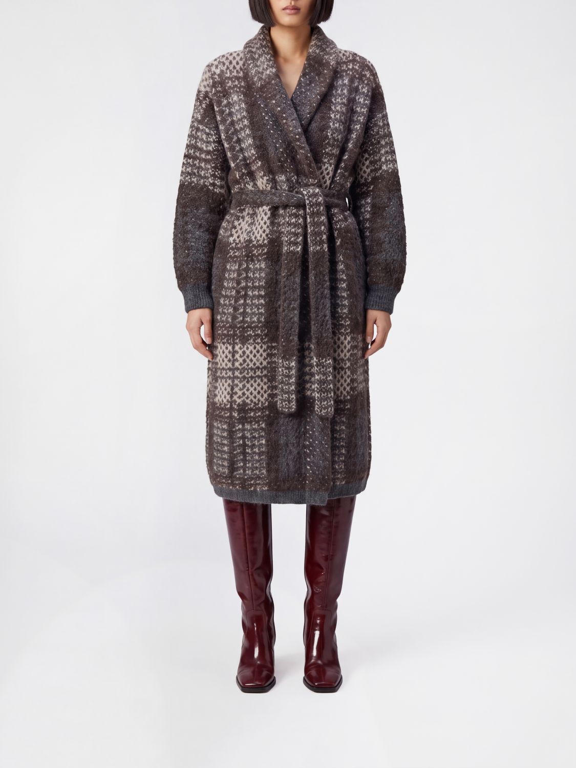 Brunello Cucinelli Check Mohair and Cashmere Robe Coat · S
