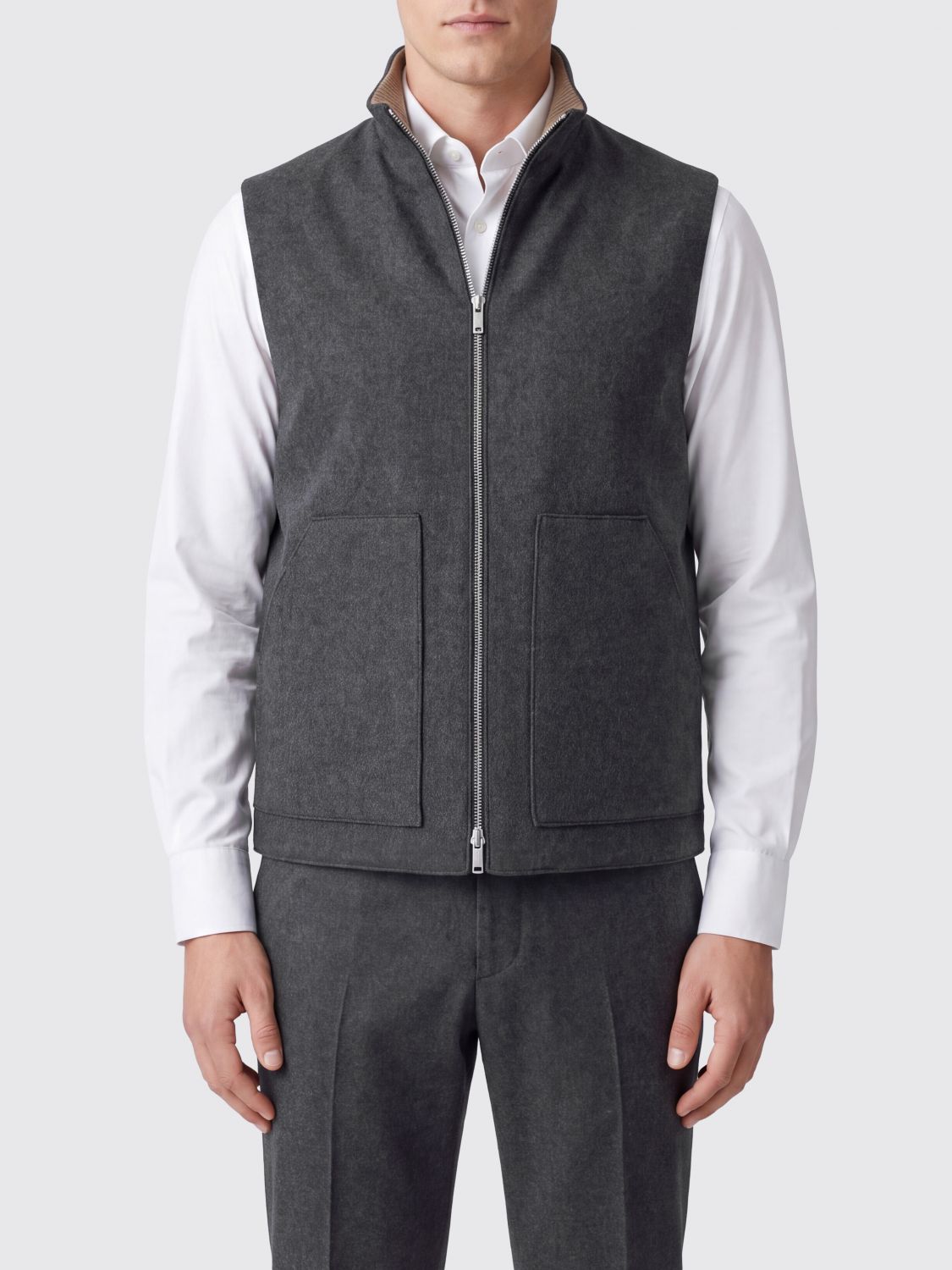 LARDINI High-Neck Knitted Wool Gilet with Zip Closure