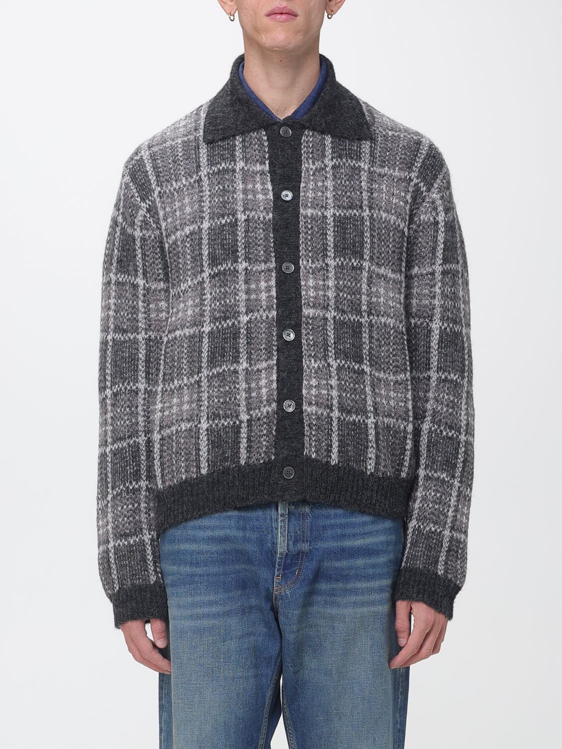 OUR LEGACY Tartan Polo-Style Cardigan in an Alpaca and Wool Blend