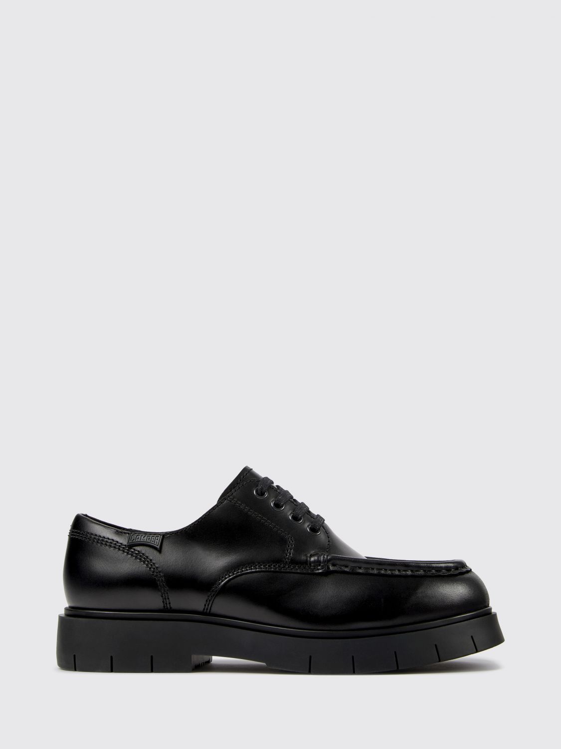 Camper Brushed Leather Derby Shoes with Raised Apron Toe and Rubber Sole