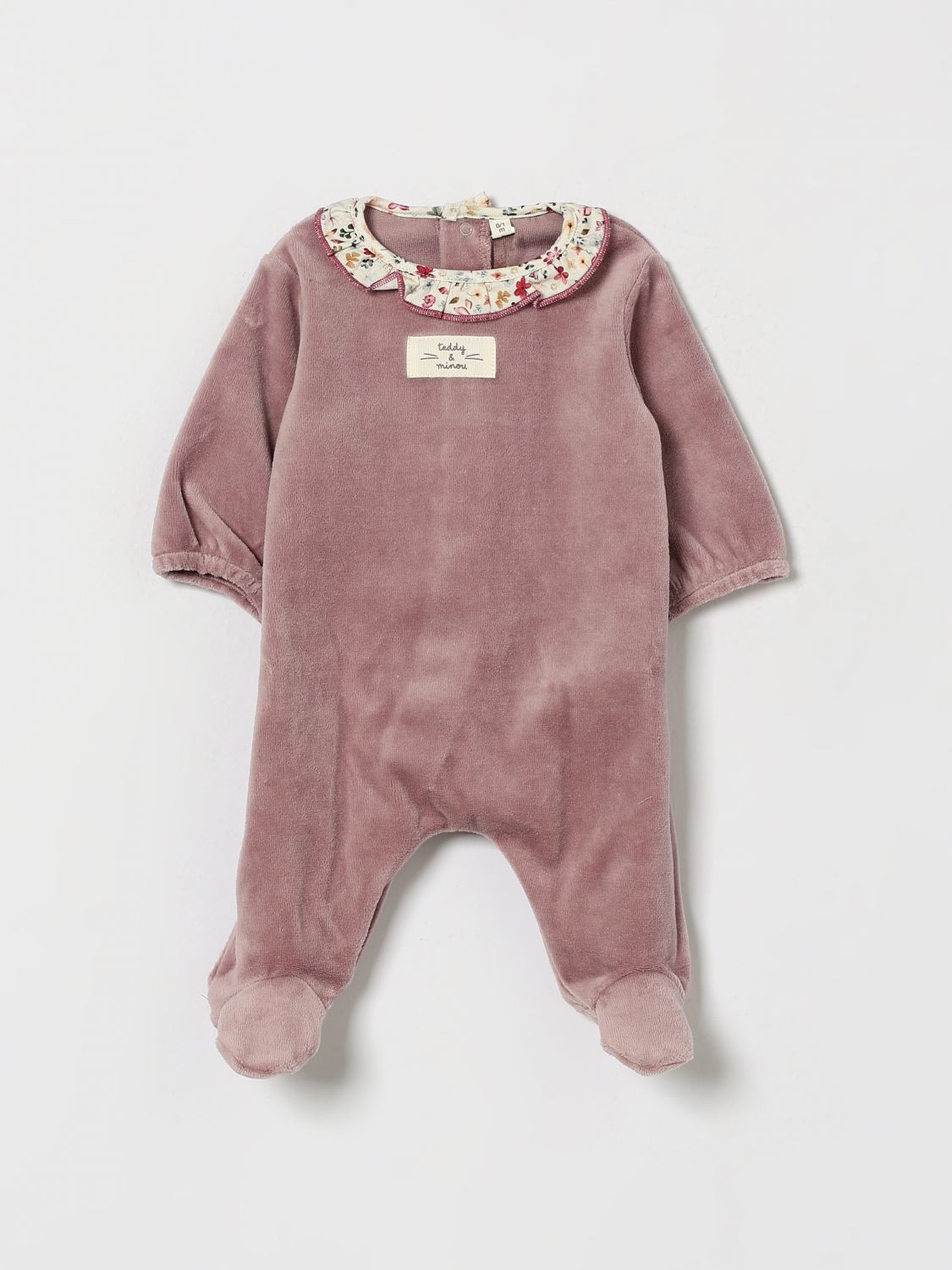 TEDDY & MINOU Boy's Velvet Onesie with Peter Pan Collar and Feet