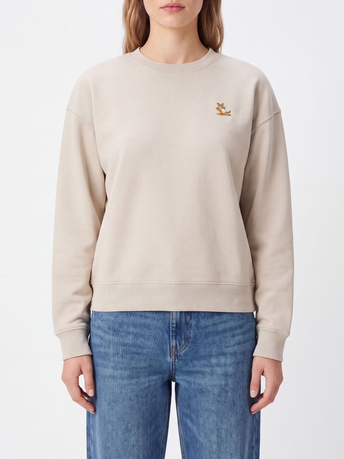Maison Kitsuné Crewneck Cotton Sweatshirt with Contrast Logo Patch