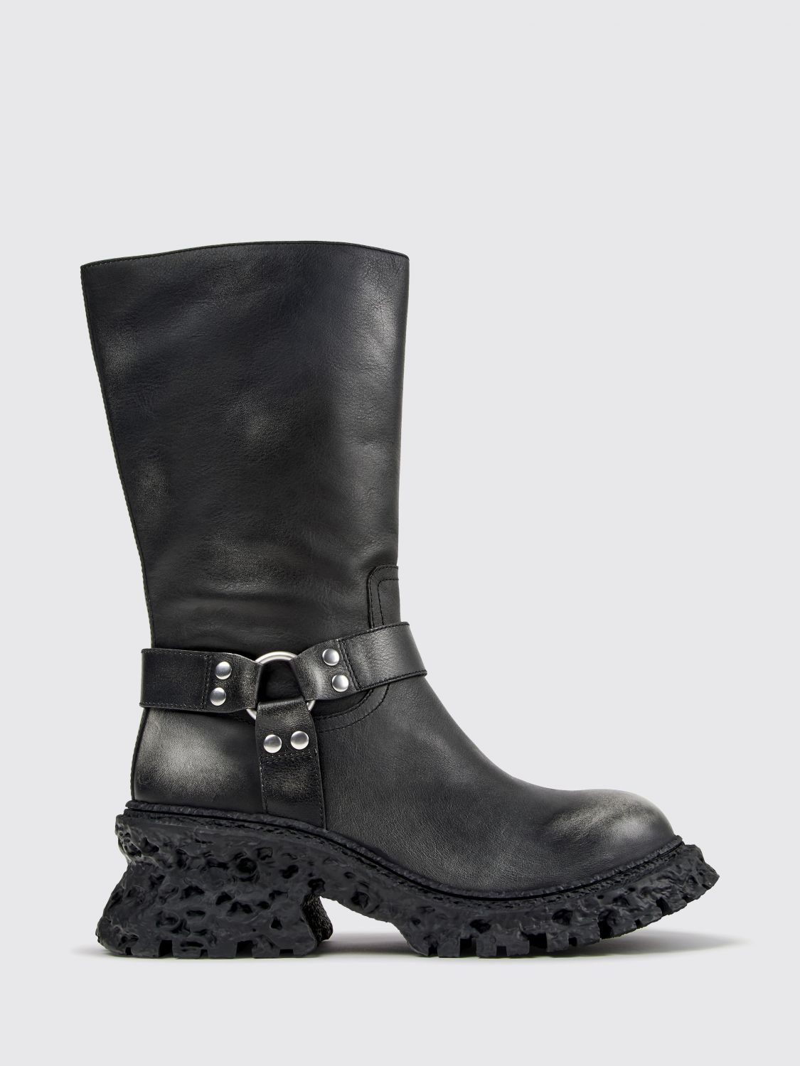 Camperlab Terroso Mid-Calf Biker Boots in Distressed Leather