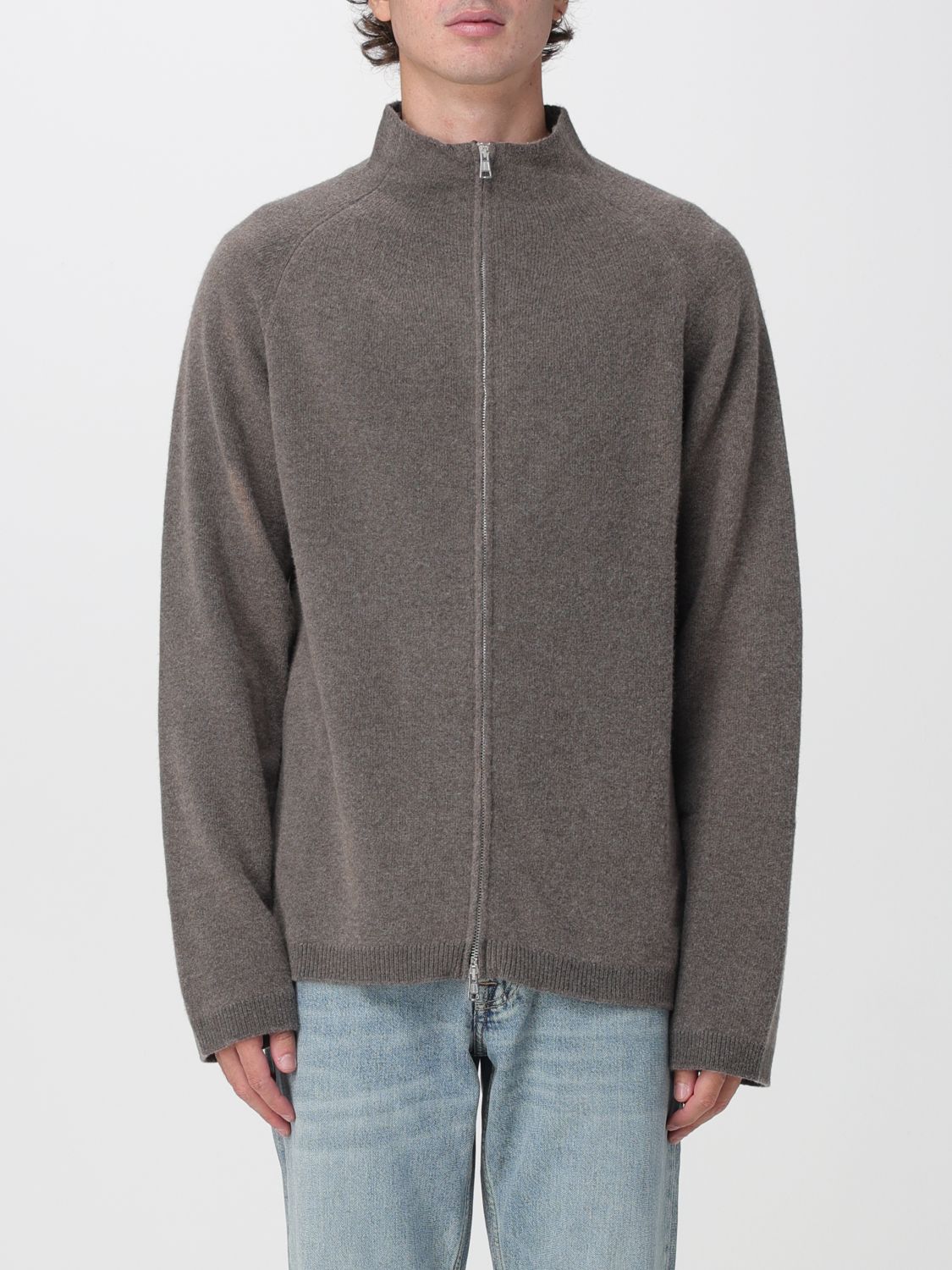 Our Legacy Beige Wool High Neck Cardigan with Front Zip Closure