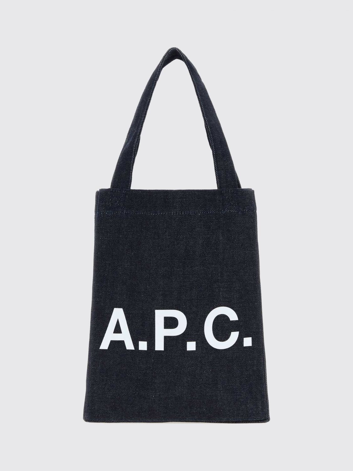 A. P.C. Lou Small Denim Tote Bag with Contrasting Printed Logo A. P.C. Lou Small Denim Tote Bag with Contrasting Printed Logo
