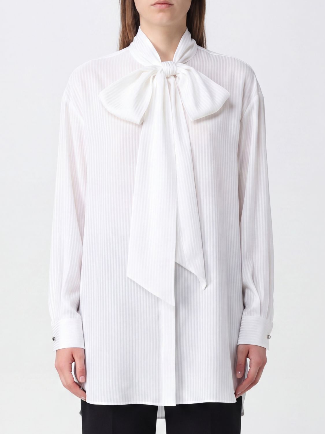 Emporio Armani Cotton Shirt with Pussy-Bow Collar and Dropped Shoulders · 40