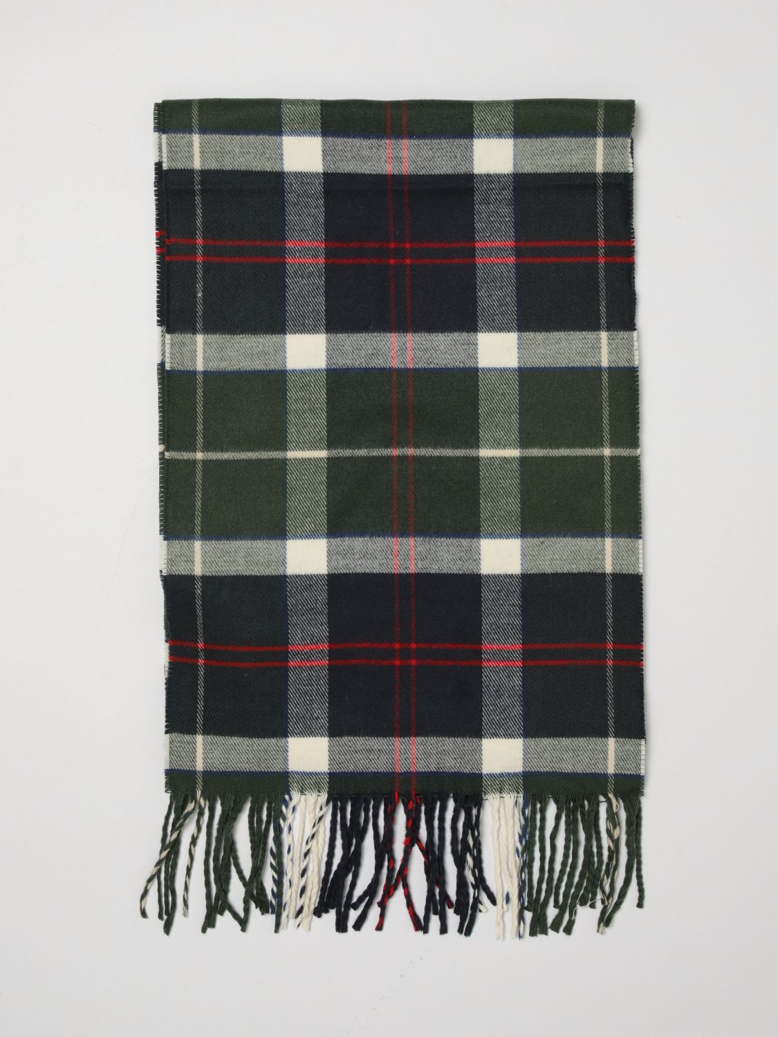 BARBOUR Sciarpa in acrilico con motivo tartan e bordi sfrangiati