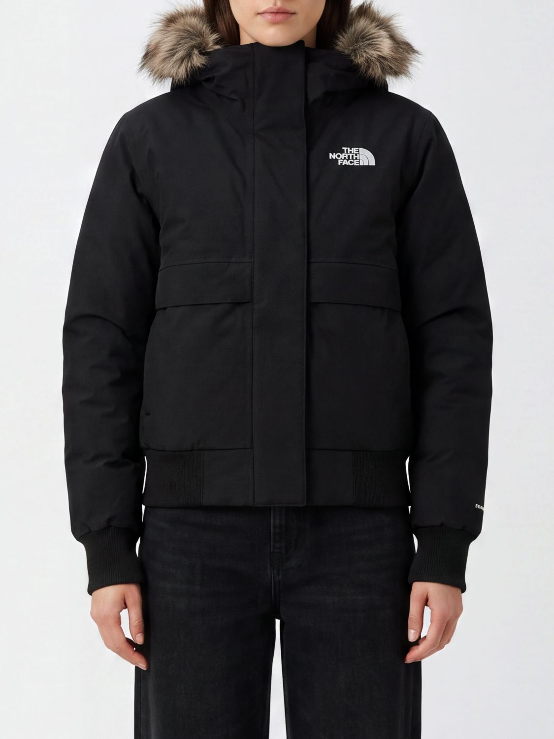 The North Face Arctic Cropped Down Jacket with Shearling Hood and DryVent Technology
