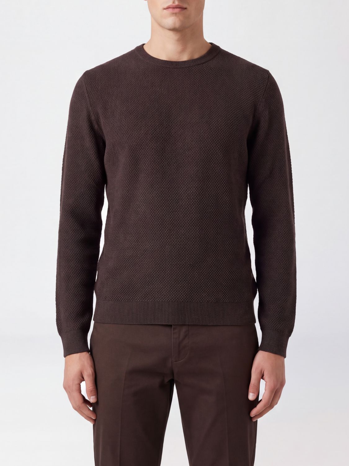 Slowear Crew Neck Jumper in Pure Virgin Wool with Ribbed Trims