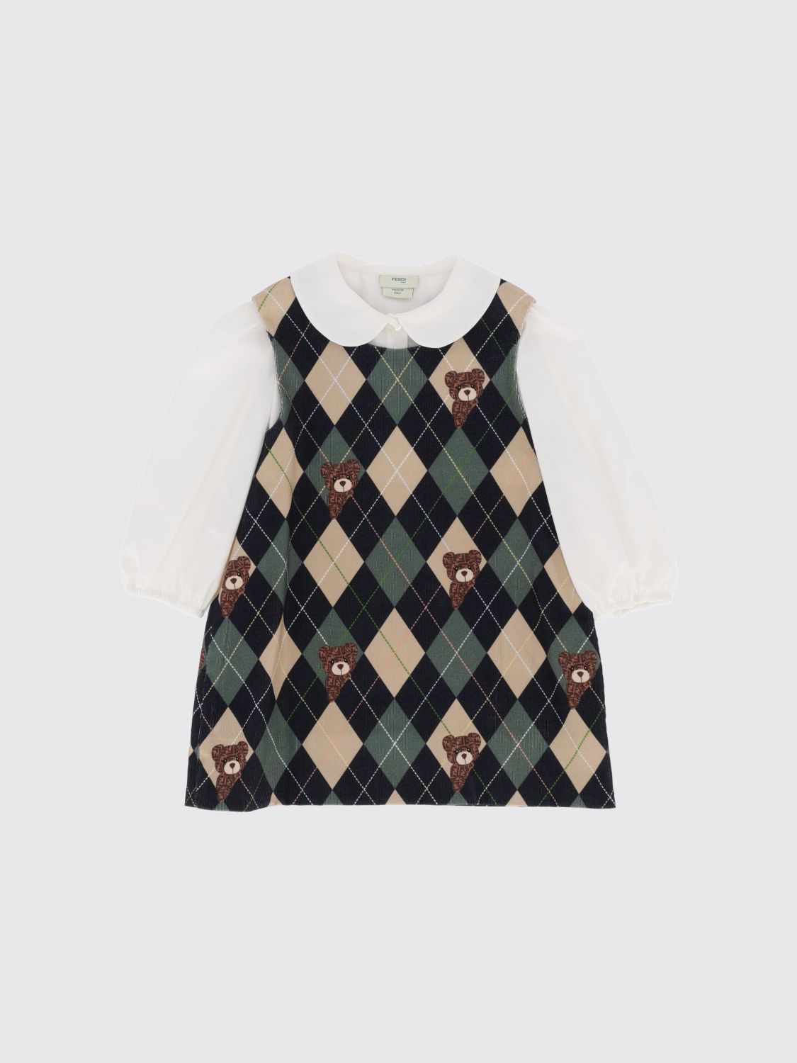 FENDI Kariertes Mini-Kleid aus Baumwolle für Mädchen mit Peter-Pan-Kragen