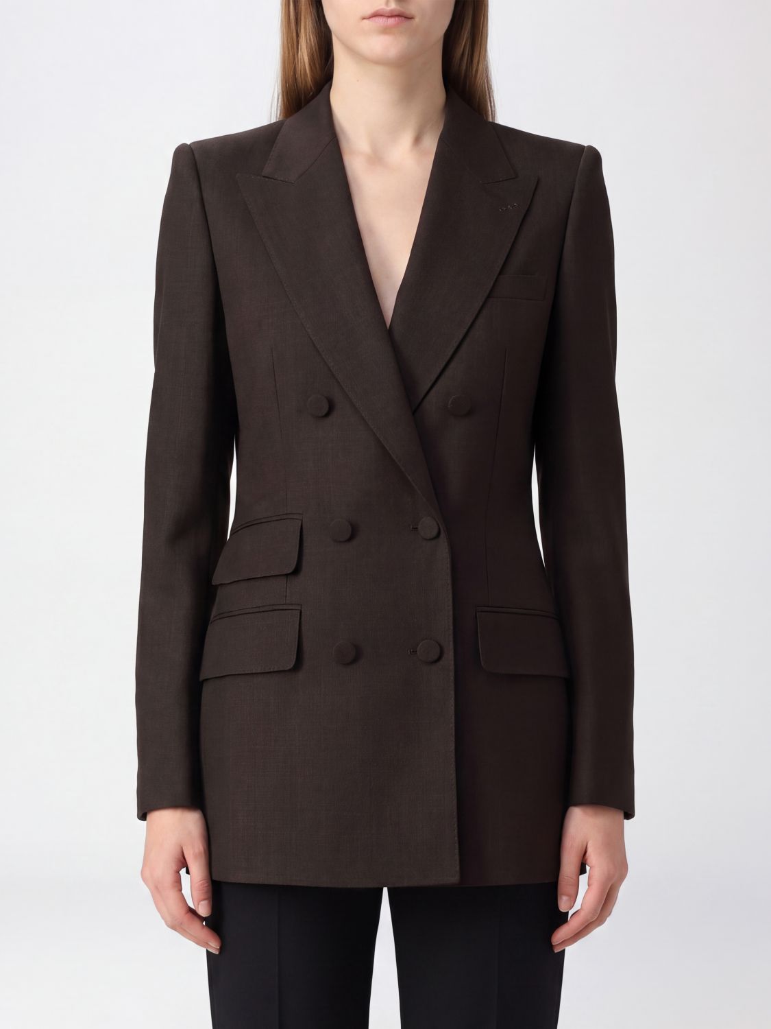 TOM FORD Zweireihiger Blazer aus reiner Wolle mit fallendem Revers und Schulterpolstern
