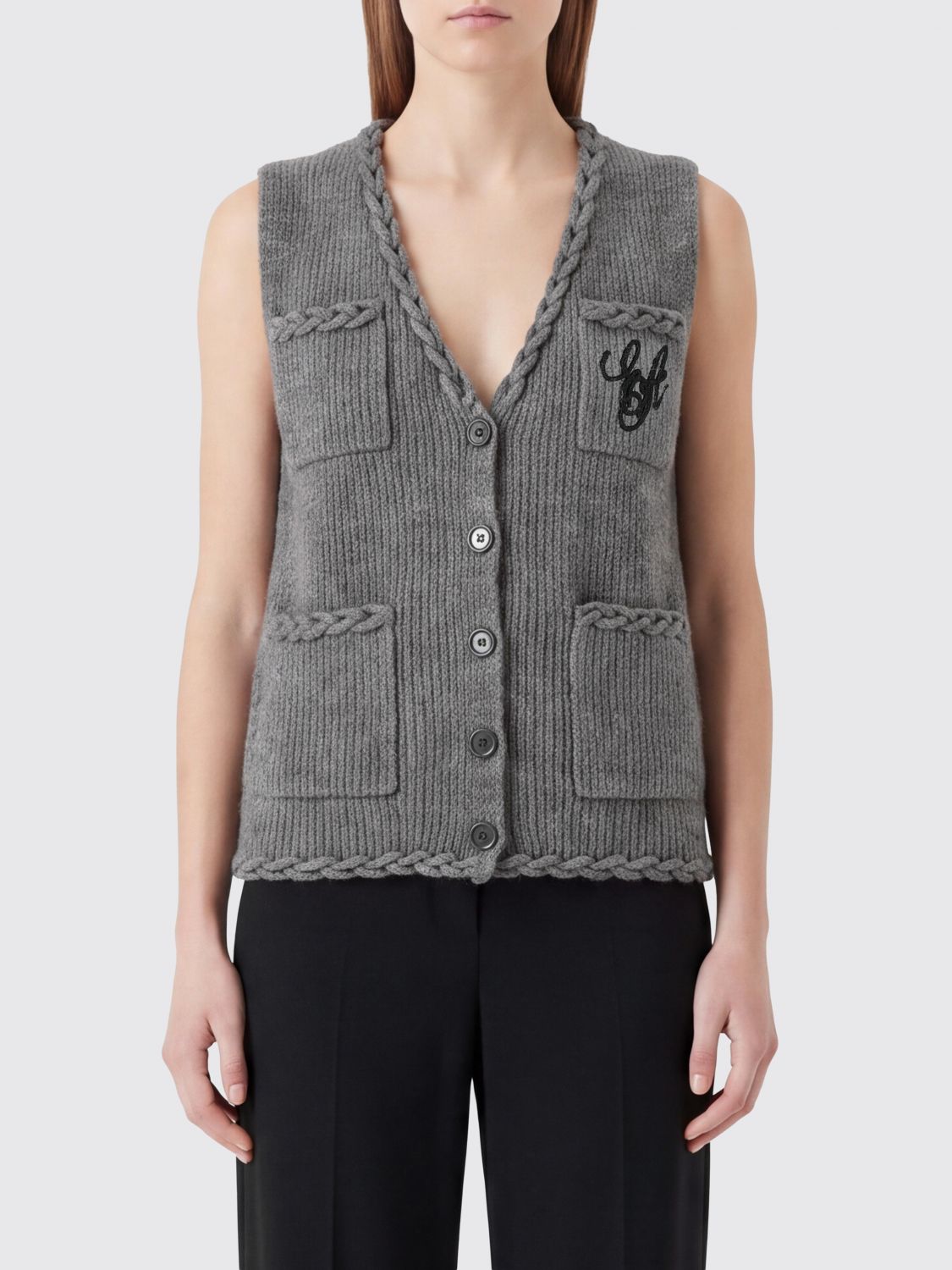 EMPORIO ARMANI Monogramm-Jacquard-Weste aus Schurwolle und Yak