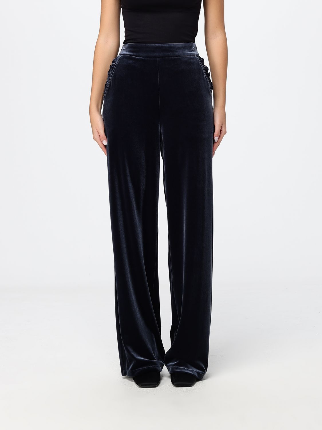 EMPORIO ARMANI Pantaloni palazzo in velluto a gamba larga con rouches