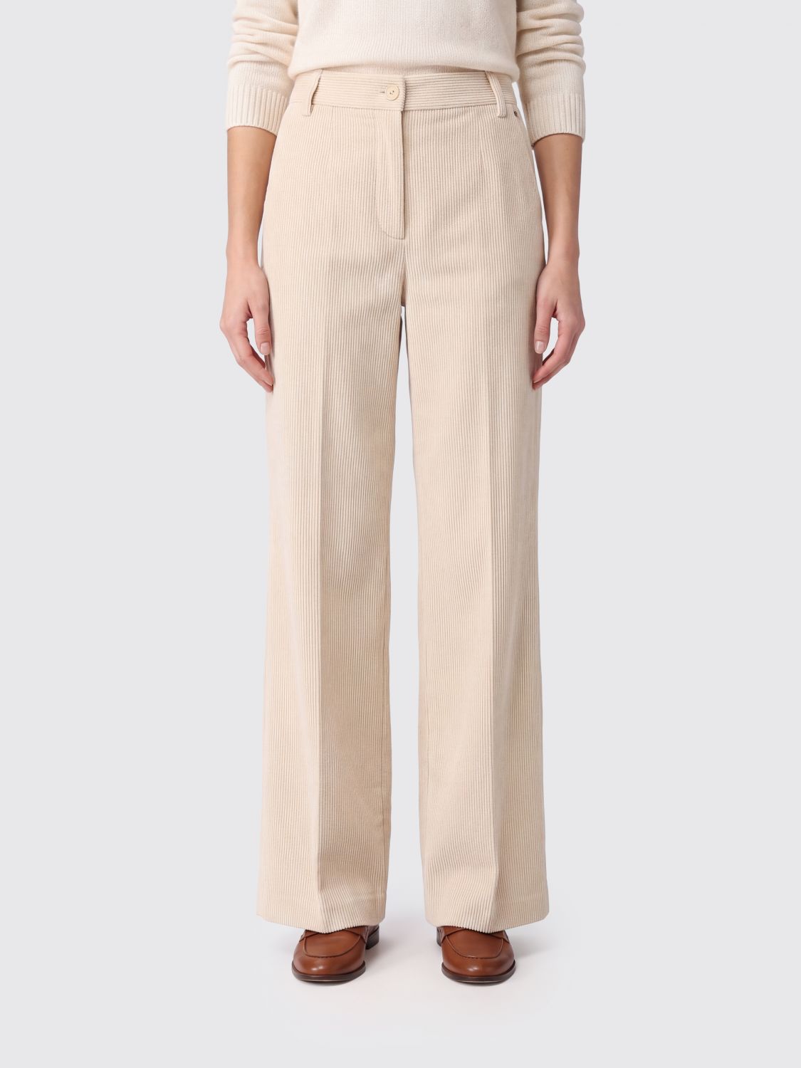 Herno High-Waisted Straight Corduroy Trousers in Camel
