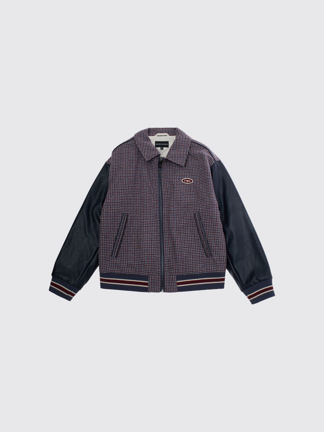 EMPORIO ARMANI Varsity-Bomberjacke aus Wollmischung für Jungen mit Hahnentrittmuster