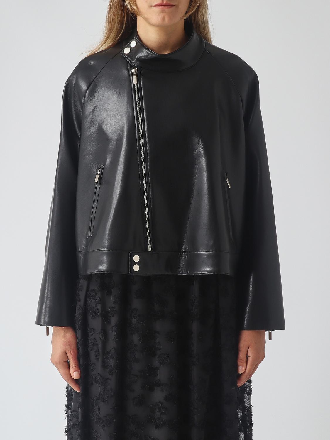 MEIMEIJ Cropped Biker Jacket in Faux Leather with Asymmetrical Zip Closure