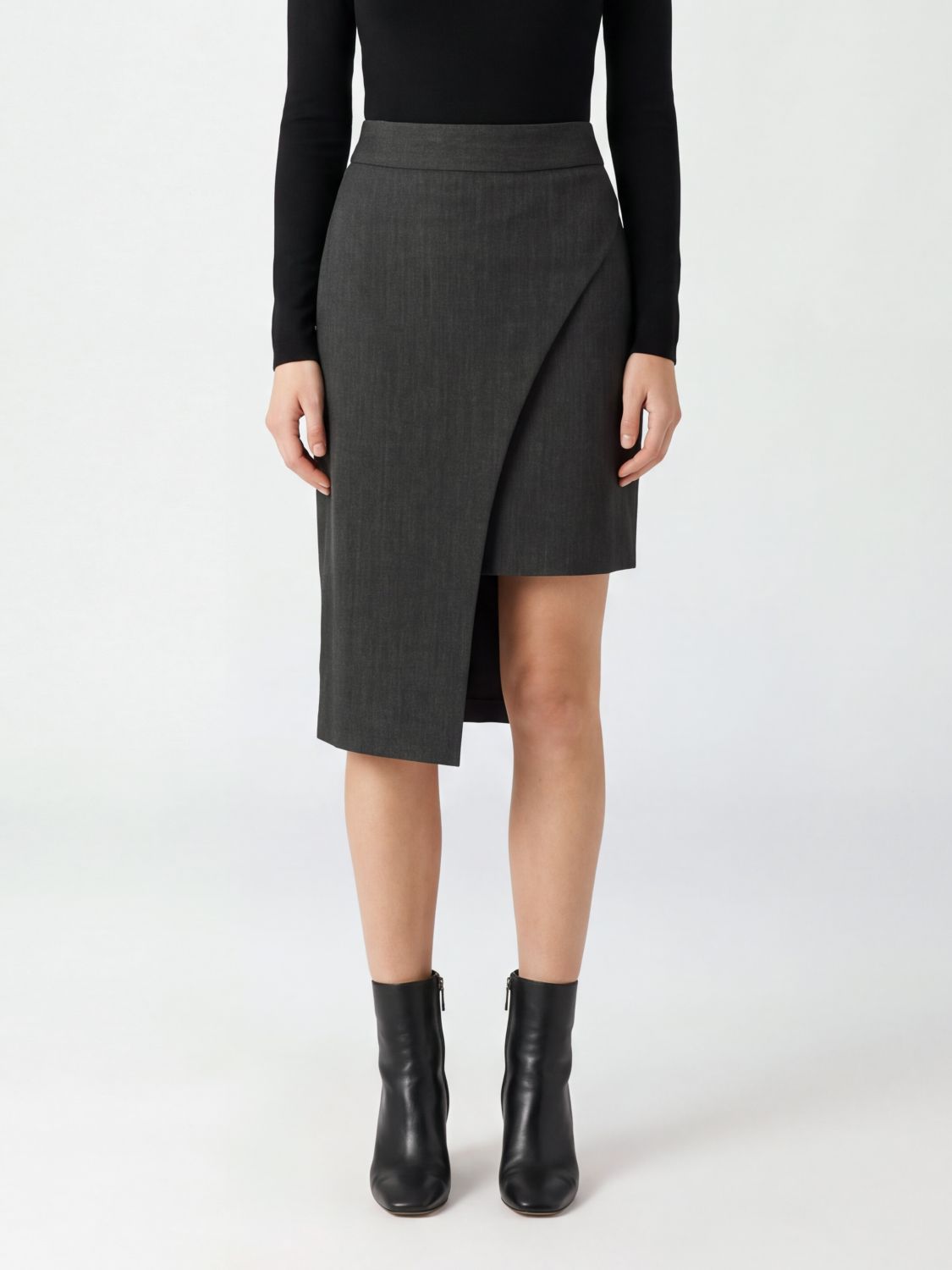 FEDERICA TOSI High-Waisted Asymmetric Wool Blend Midi Skirt