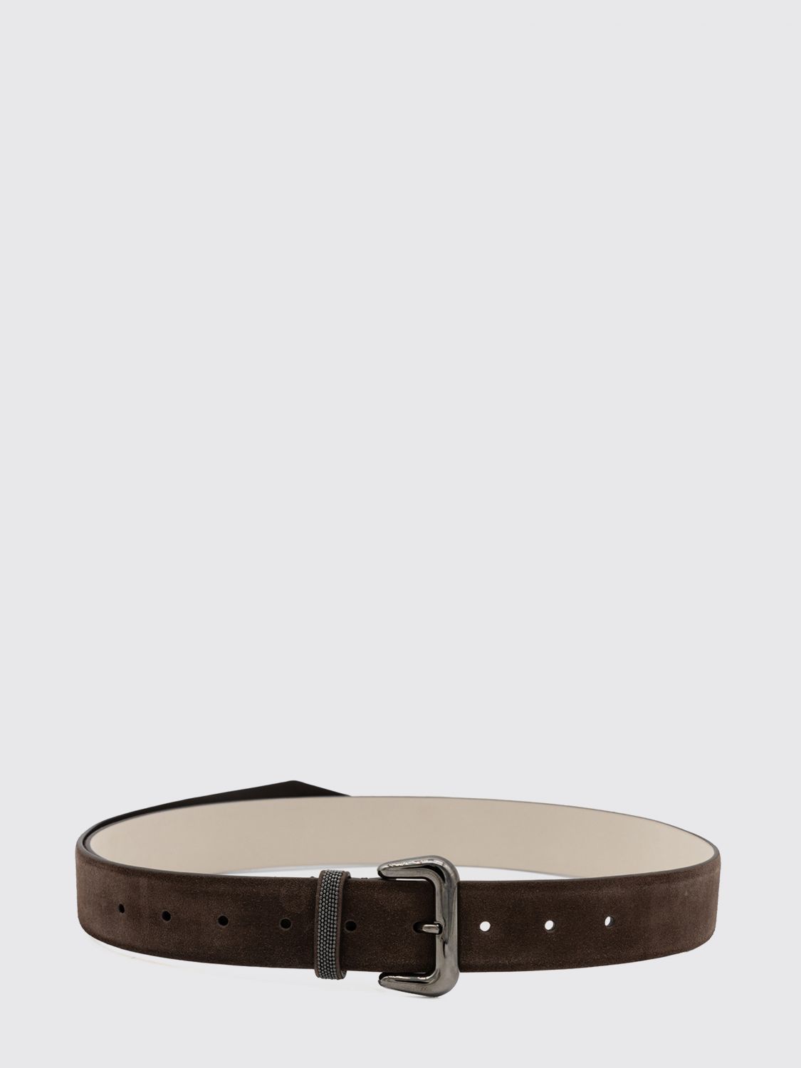BRUNELLO CUCINELLI Suede Calfskin Belt with Monili Detail