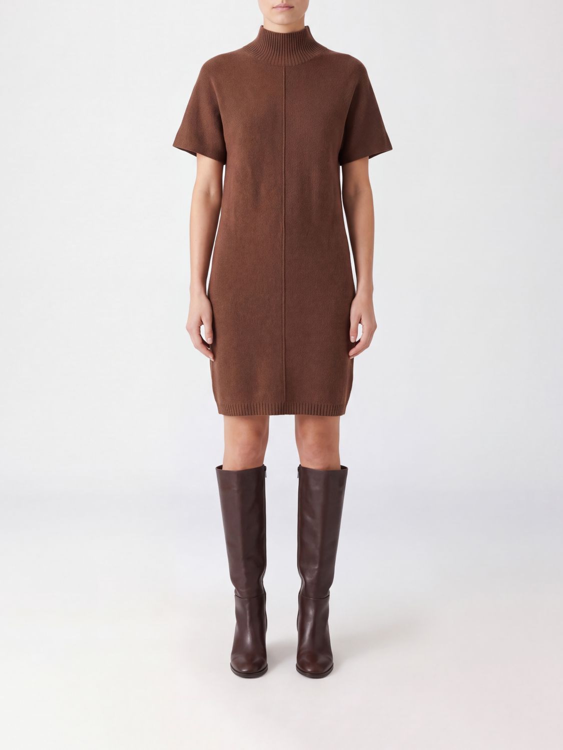 FEDERICA TOSI Knit Sheath Mini Dress in Wool and Cashmere with Mock Neck