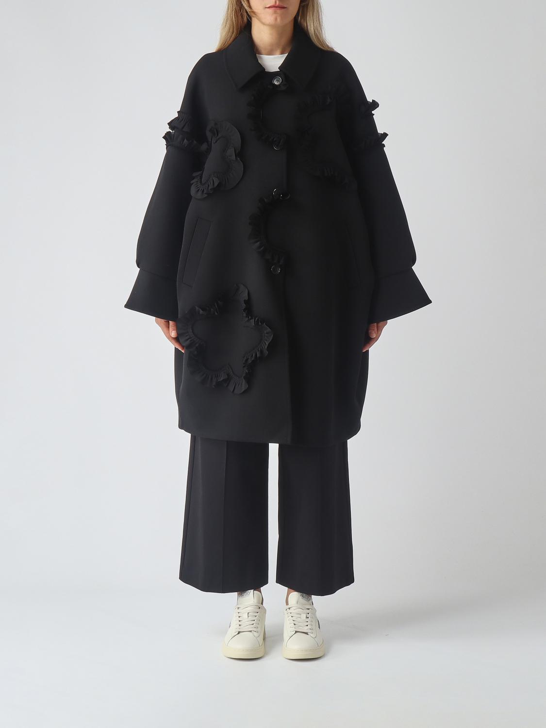 MEIMEIJ Oversized Single-Breasted Wool Blend Coat with Floral Appliqué