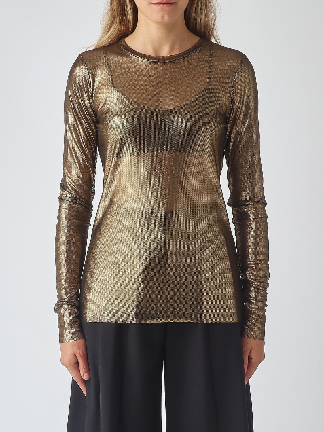 MEIMEIJ Slim Fit Long-Sleeved Lamé T-shirt with a Crew Neck MEIMEIJ Slim Fit Long-Sleeved Lamé T-shirt with a Crew Neck