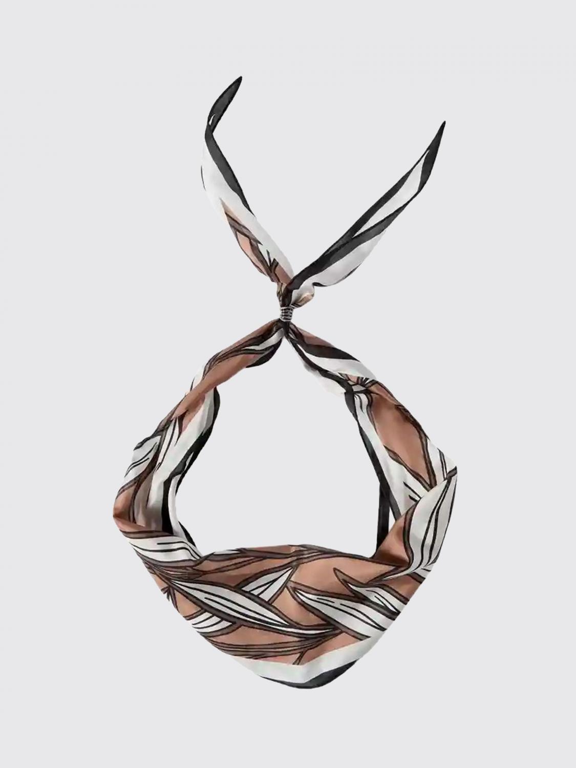 BRUNELLO CUCINELLI Silk Bandeau Foulard with Tropical Print and Ring