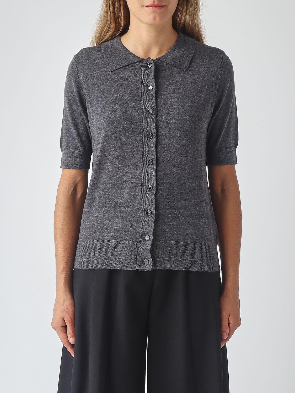 MEIMEIJ Short-Sleeved Slim Fit Cardigan in Pure Virgin Wool