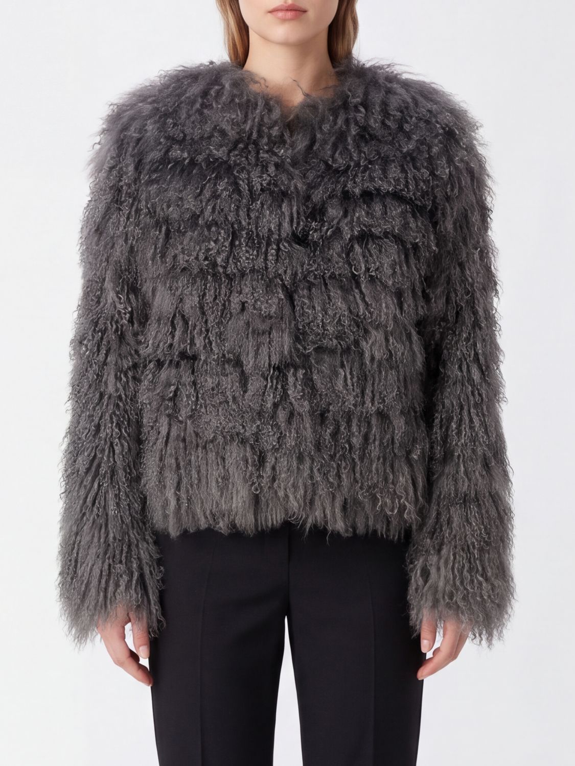 FEDERICA TOSI Cropped Virgin Wool Faux-Fur Effect Crew-Neck Jacket