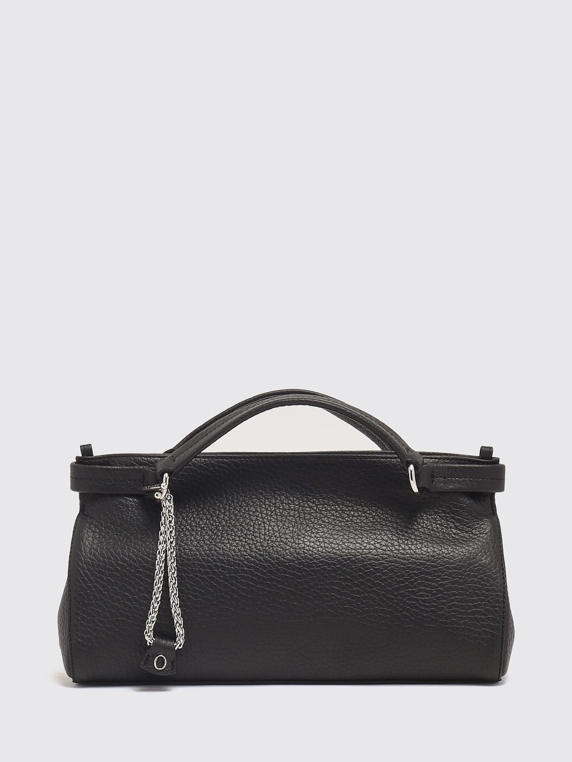 ORCIANI Virgo Grained Leather Handbag with Double Handle and Logo Charm ORCIANI Virgo Grained Leather Handbag with Double Handle and Logo Charm