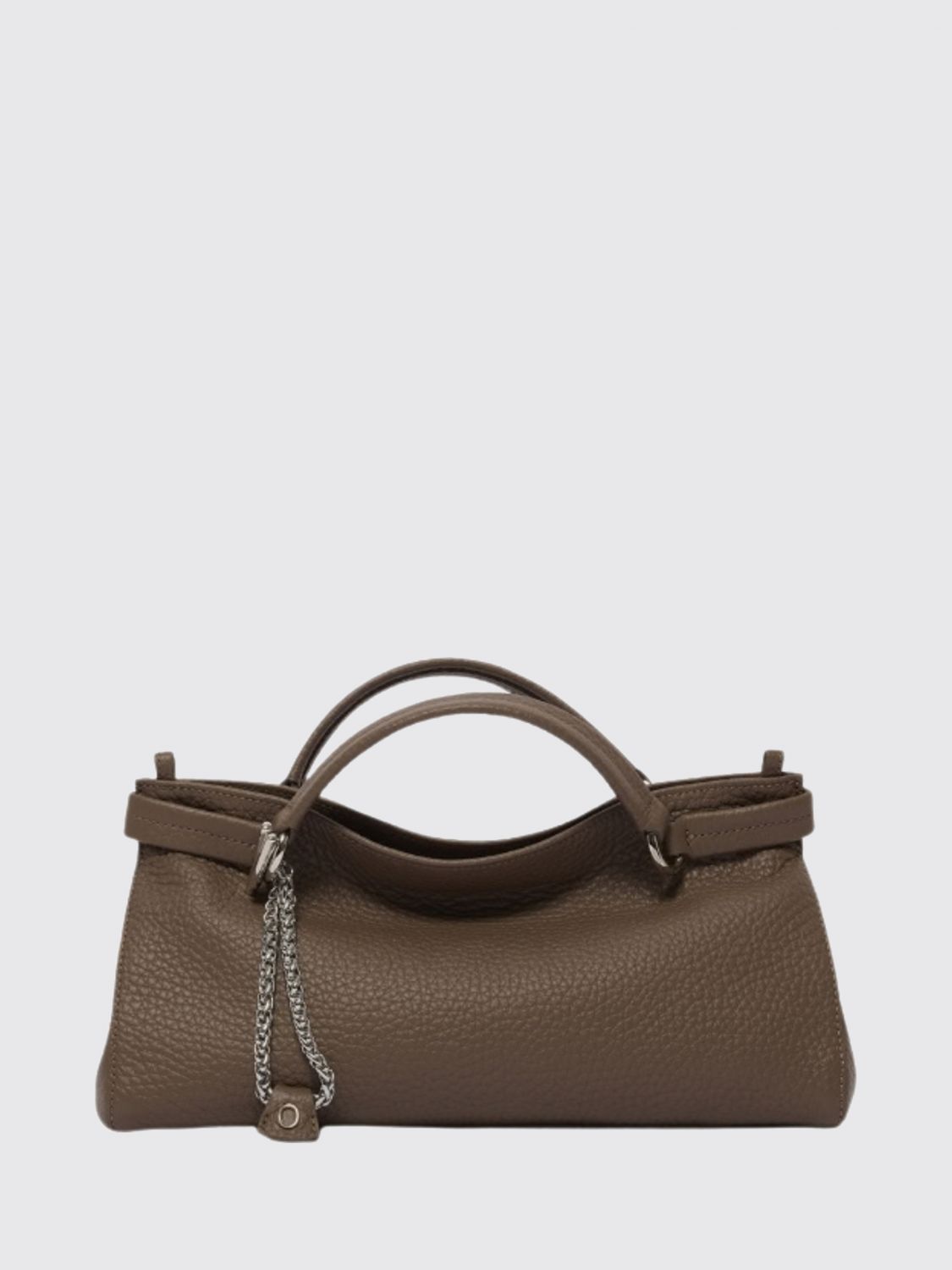 ORCIANI Virgo Grained Leather Handbag with Double Handle and Logo Charm ORCIANI Virgo Grained Leather Handbag with Double Handle and Logo Charm