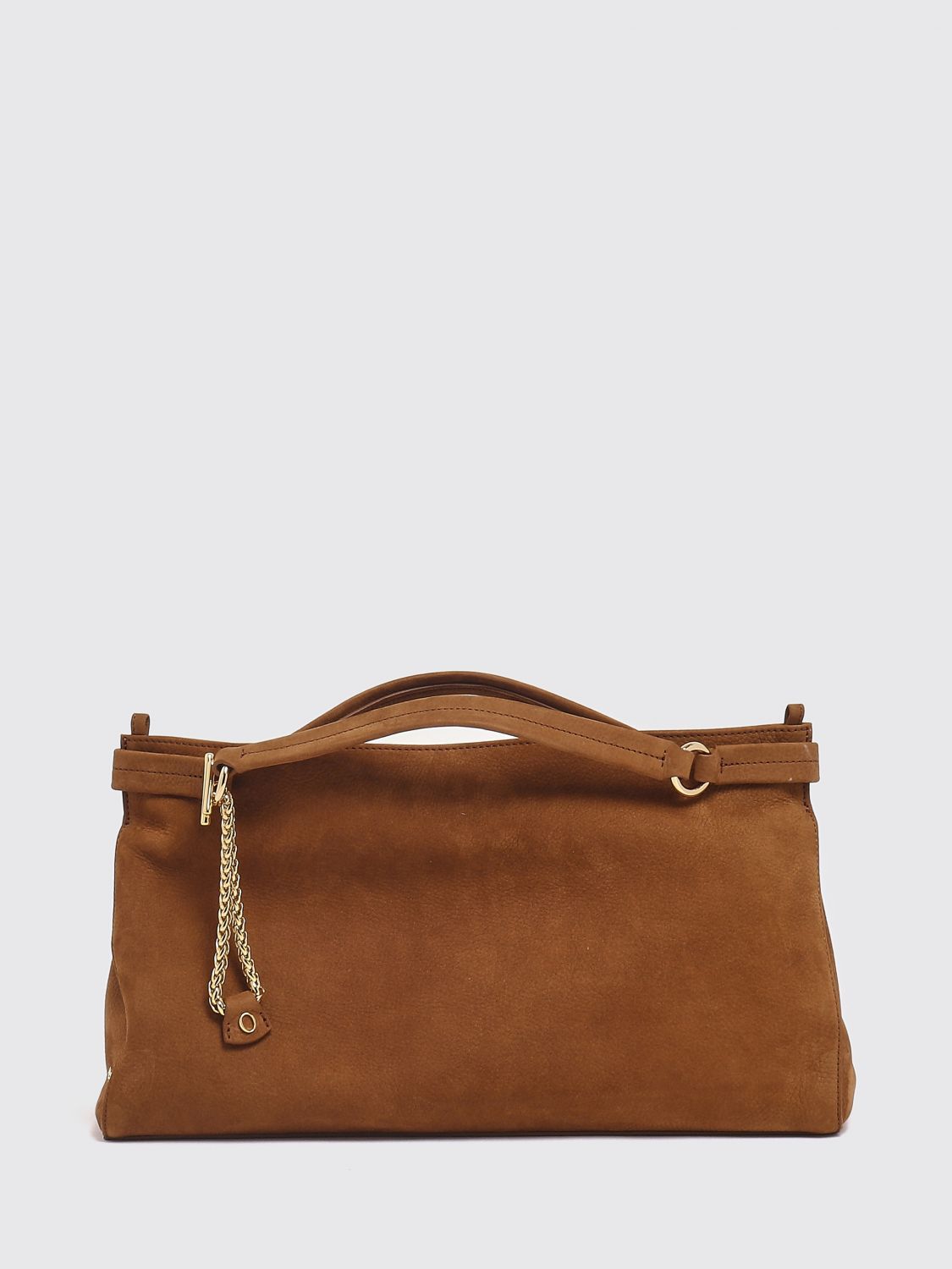 ORCIANI Virgo Handbag in Nubuck Leather with Double Handle and Logo Charm ORCIANI Virgo Handbag in Nubuck Leather with Double Handle and Logo Charm