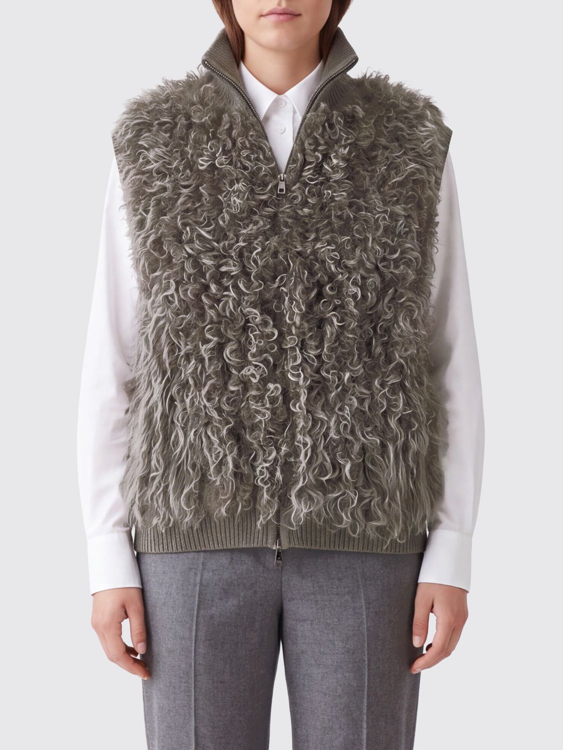 Parosh P. A.R. O.S. H. Wool Turtleneck Vest with Zip Closure