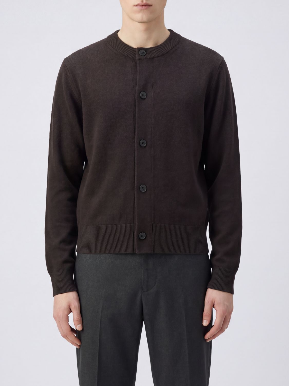Sunflower Crewneck Cardigan in Wool with Button Closure and Ribbed Trims