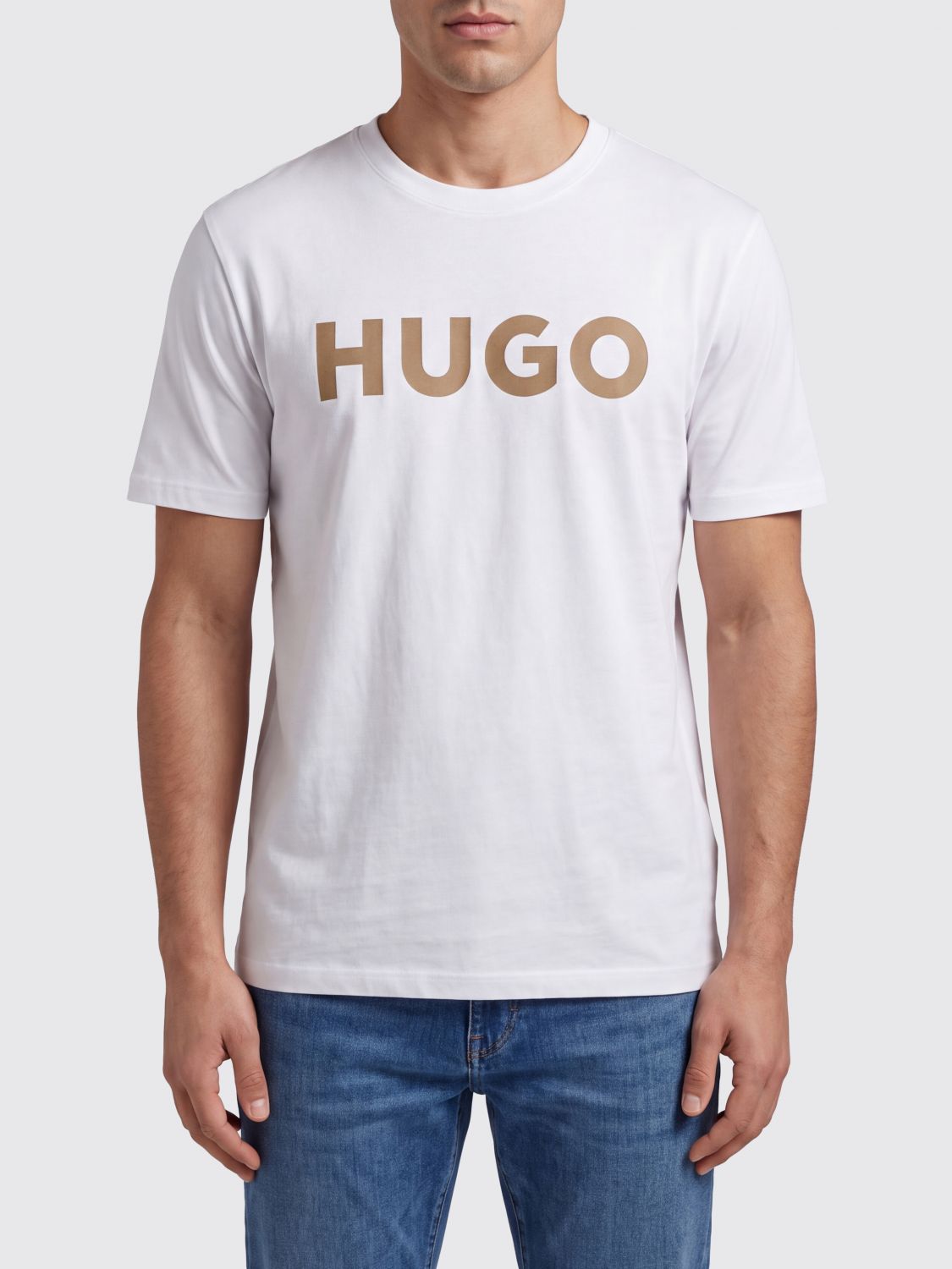 HUGO T-shirt girocollo in cotone con logo a contrasto