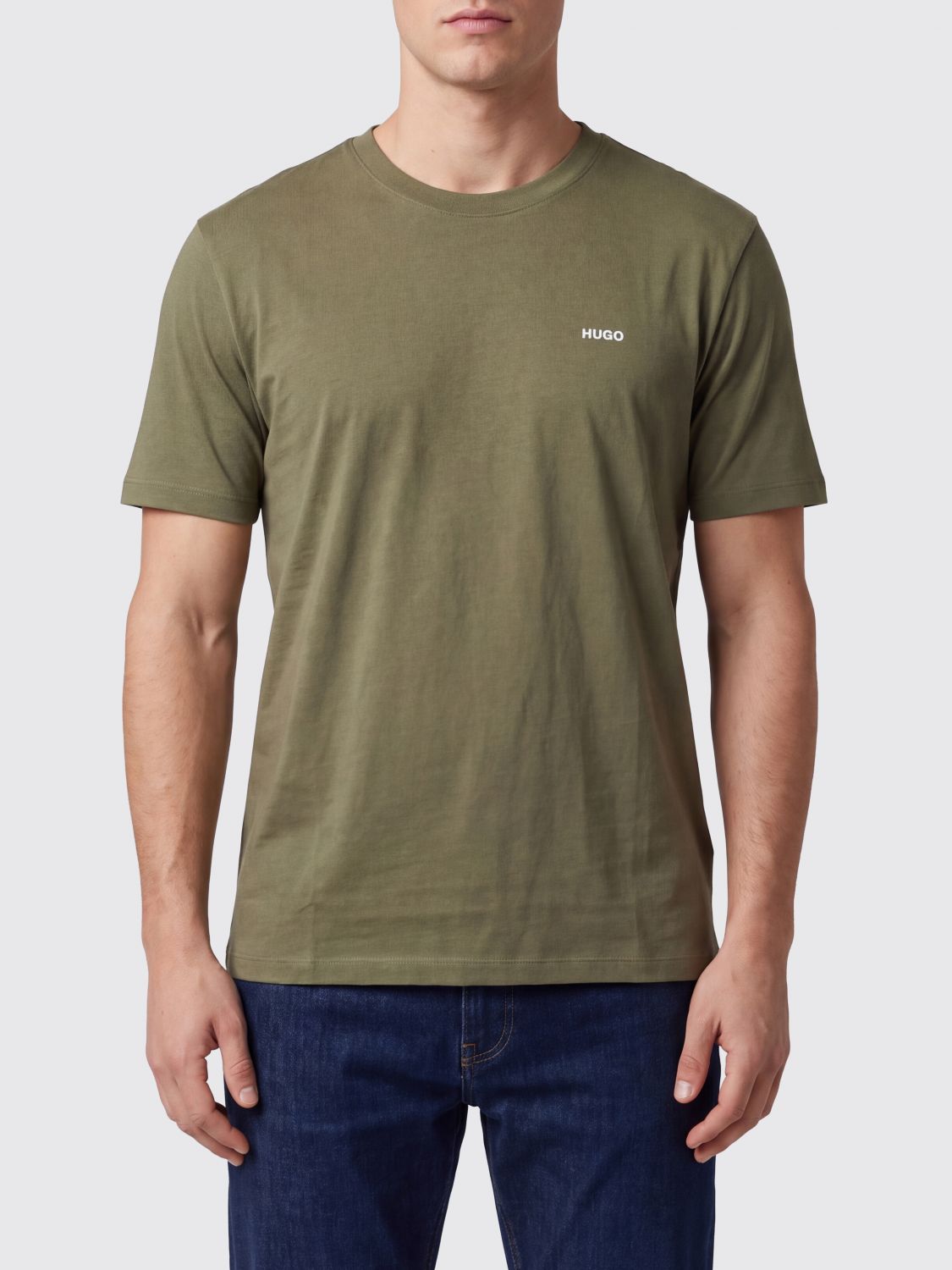 HUGO T-shirt girocollo in cotone con logo a contrasto