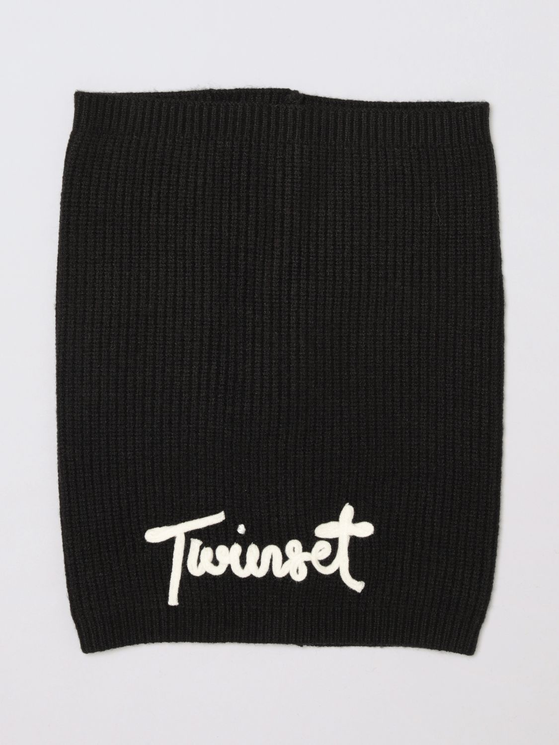 Twinset Gerippter Wollschal für Kinder mit kontrastierendem Jacquard-Logo