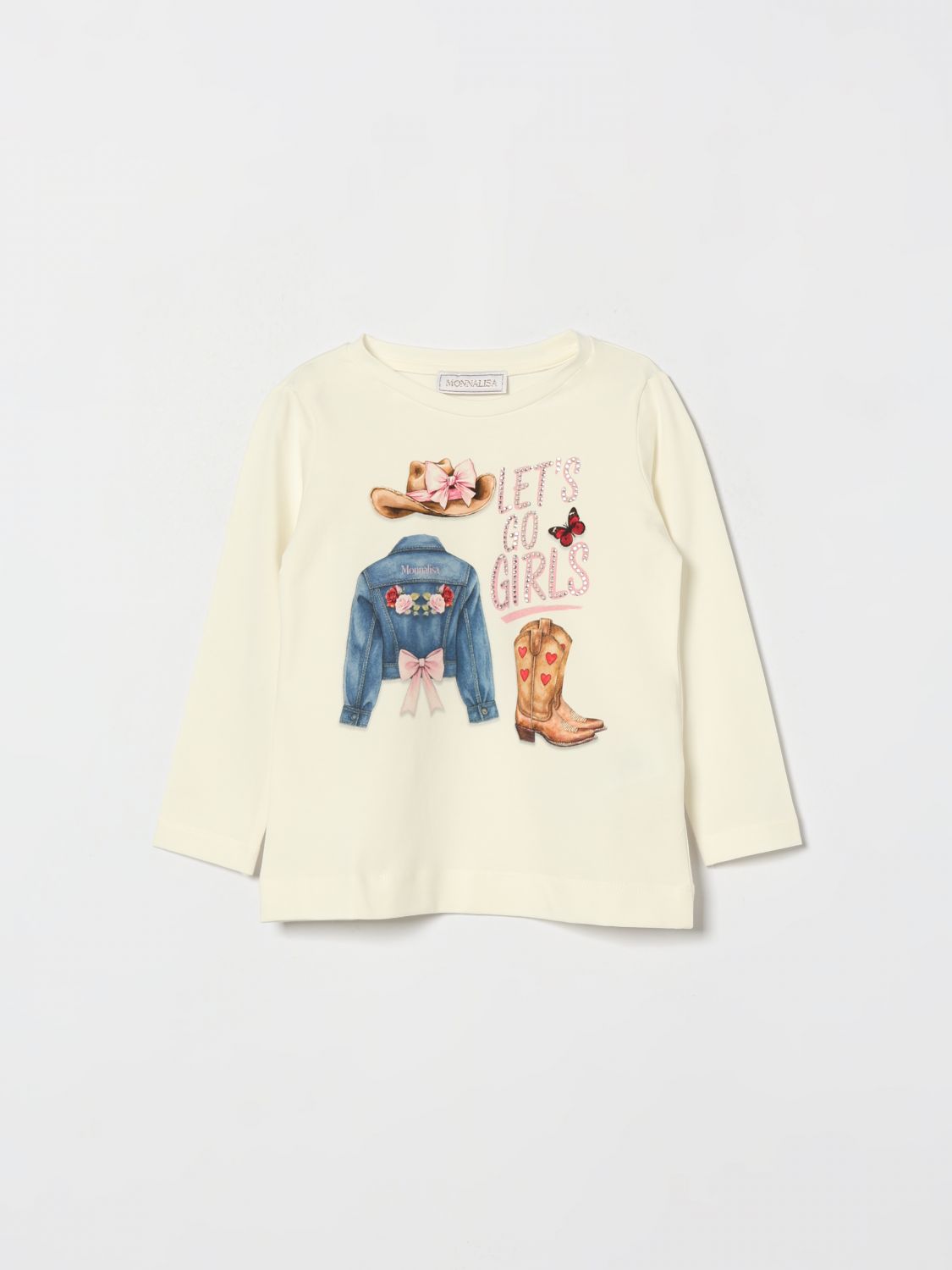 MONNALISA Langärmeliges Baumwoll-T-Shirt für Mädchen mit Druck und Strass