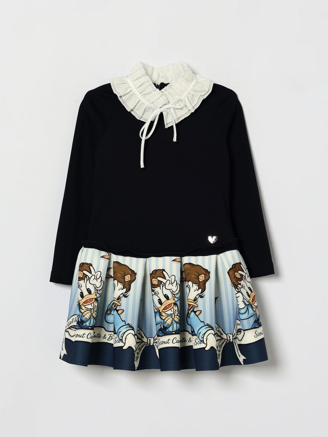 MONNALISA Baumwollkleid für Mädchen mit Disney-Print und abnehmbarem Kragen