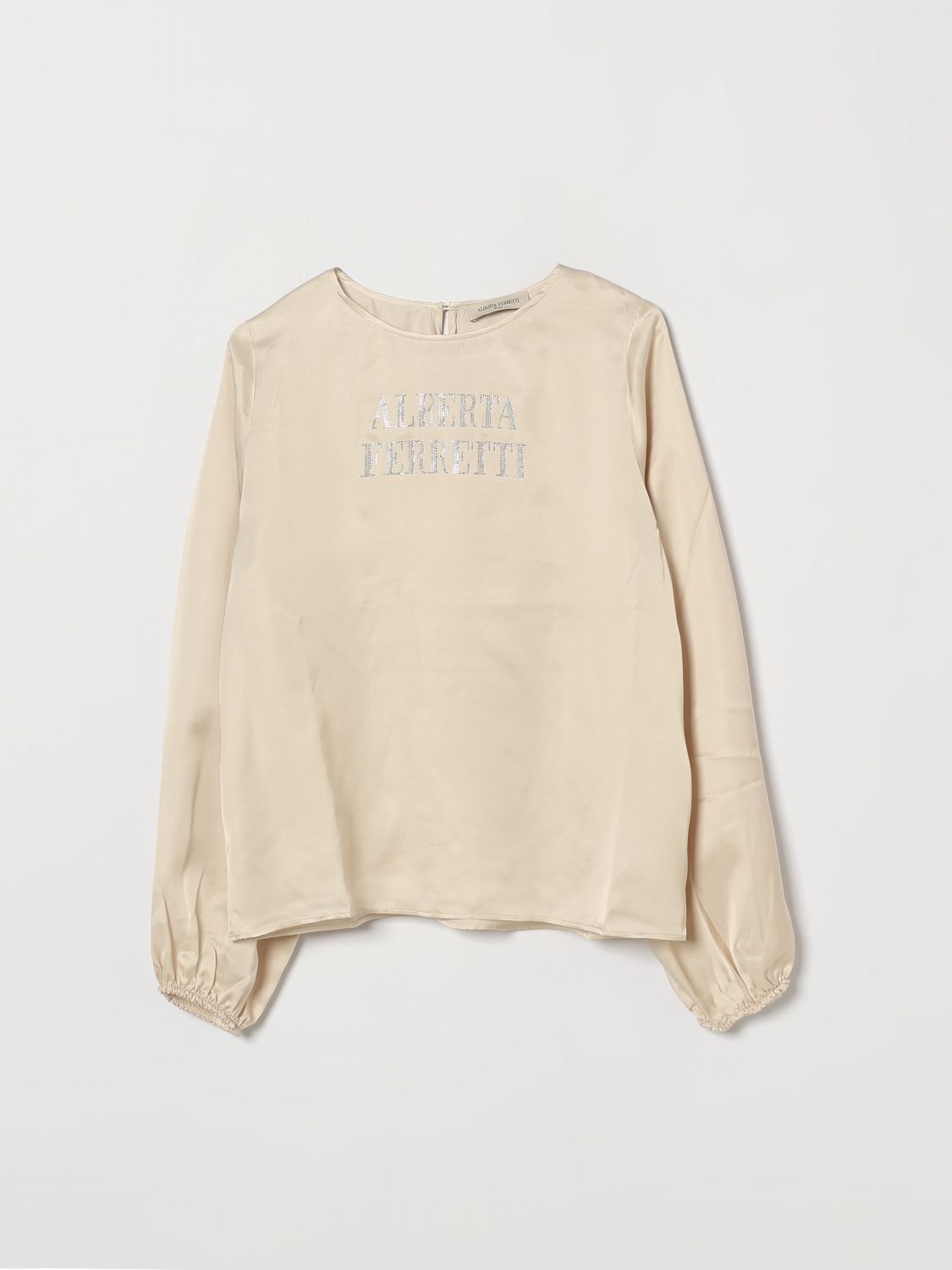 ALBERTA FERRETTI Satin-Top mit Rundhalsausschnitt für Mädchen mit Strass-Logo