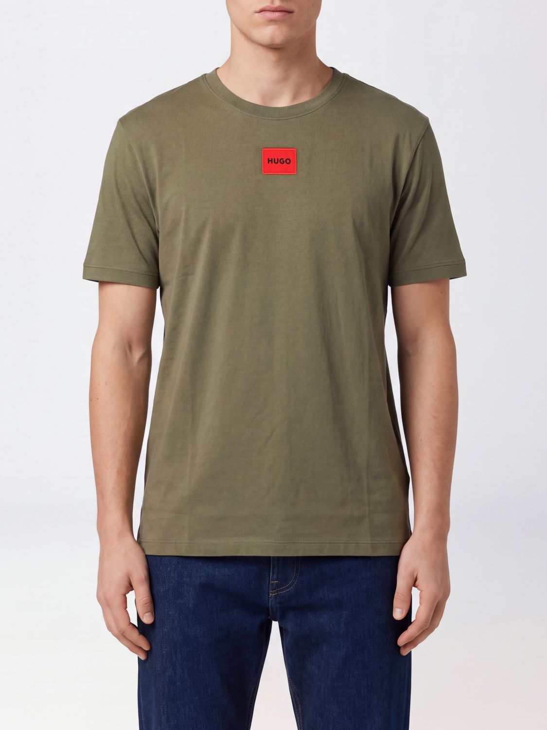 HUGO T-shirt girocollo in cotone con logo a contrasto