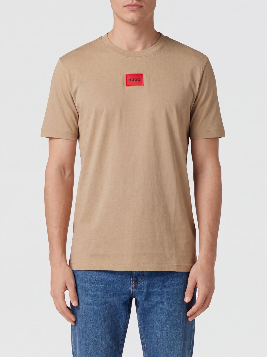 HUGO T-shirt girocollo in cotone con logo a contrasto