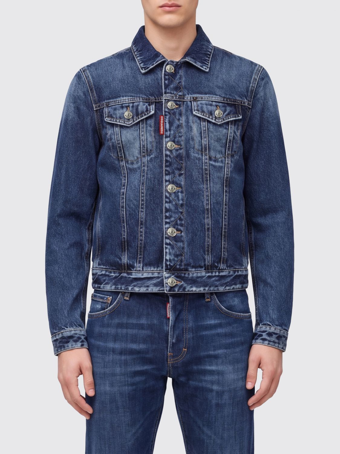 Dsquared2 Cotton Denim Jacket with Classic Collar and Button Closure